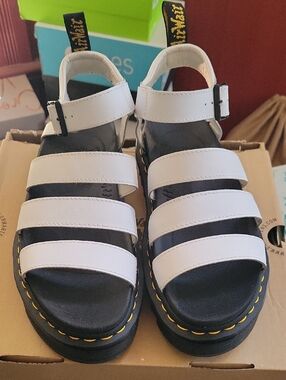 Dr. Martens White Multi-Strap Platform Sandals with Black Sole